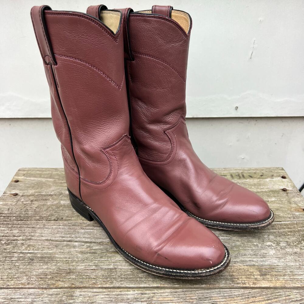 Vintage 80s Justin Boots Roper Rose Tan Pull On Leather L3760 Sz 7/7.5B MISMATES